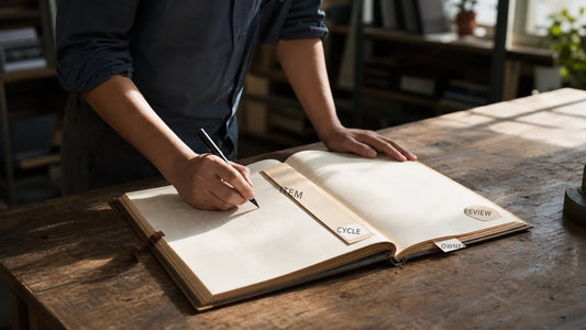 Operator records the item, production cycle, owner, and review date before reorder calculations.