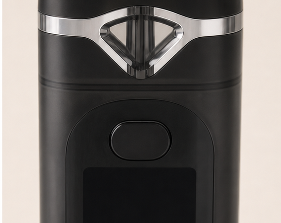 Lumen black dual-chamber empty disposable vape hardware with official display UI — One button for Left, Right or Both