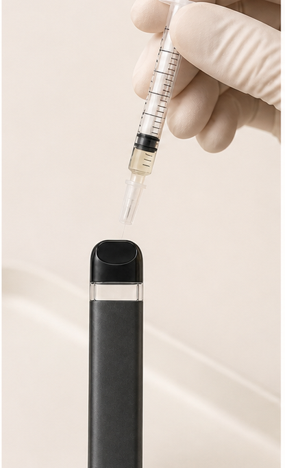 Wisp slim black-grey 1mL empty rosin disposable vape hardware — fill step