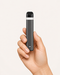 Wisp slim black-grey 1mL empty rosin disposable vape hardware — handheld scale and product detail thumbnail