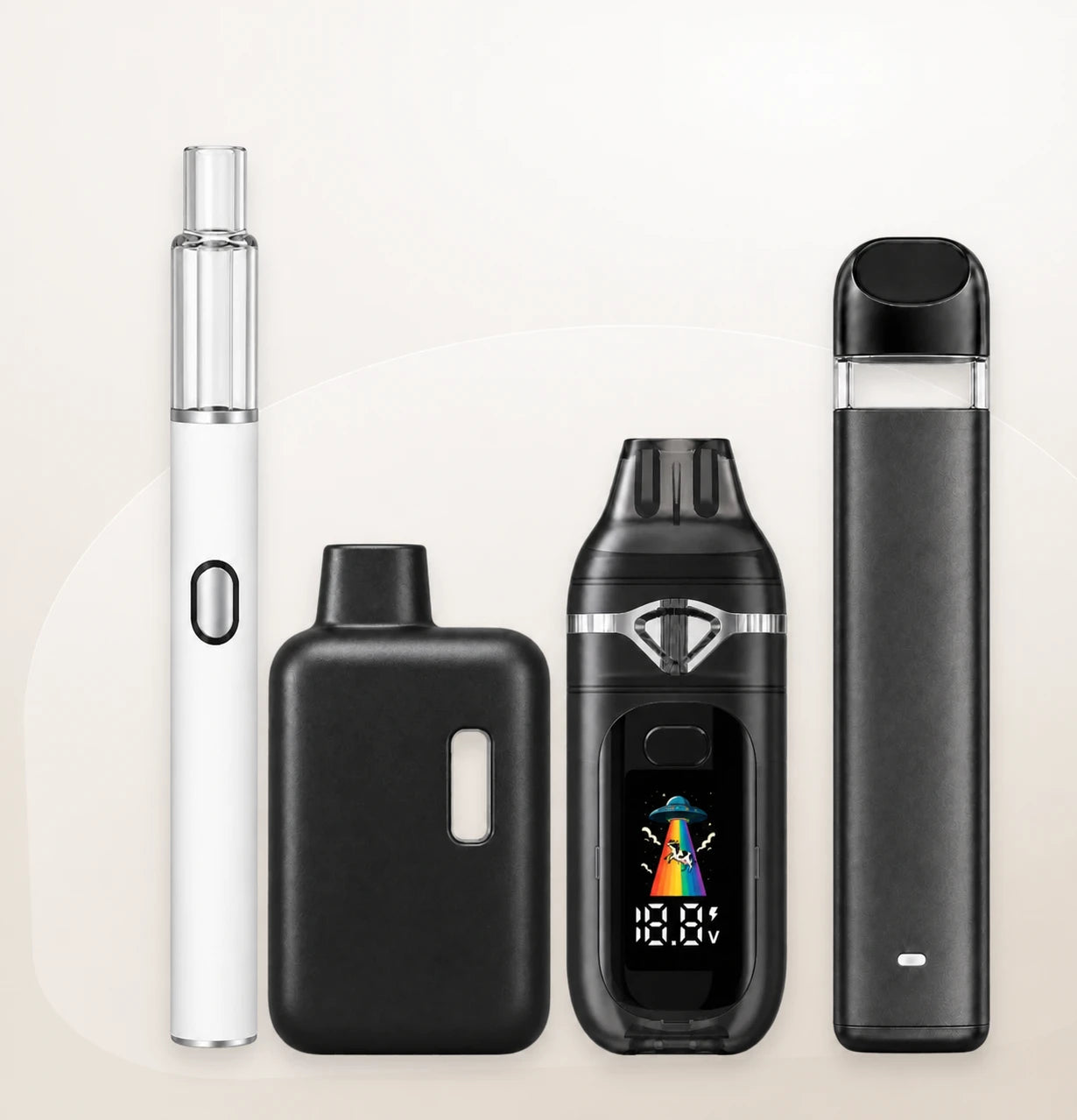 Briar, Nook, Lumen, and Wisp empty rechargeable AIO hardware, with Briar rebuilt to the latest product-truth proportions