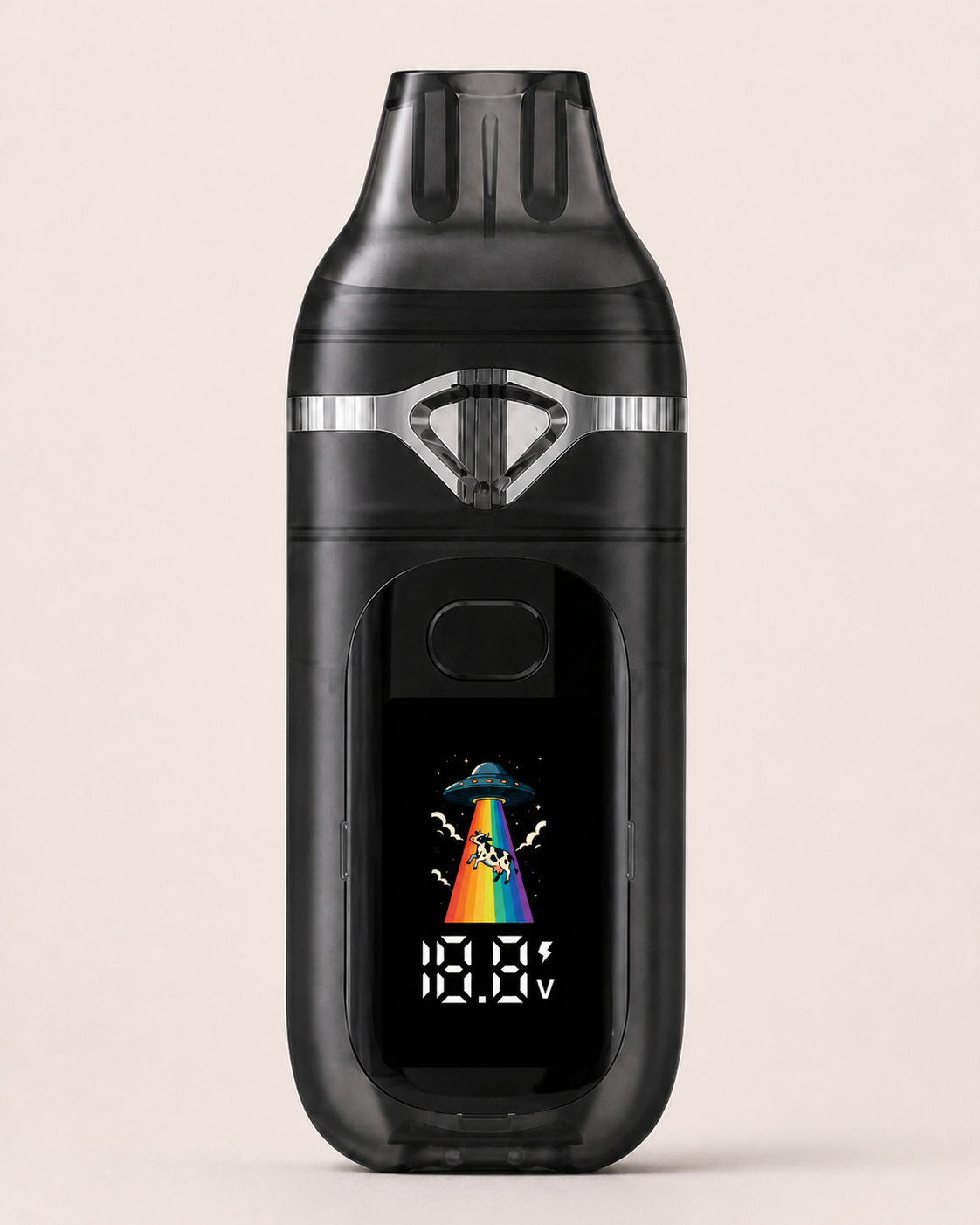 Lumen black dual-chamber empty disposable vape hardware front view with balanced studio spacing