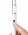 Using Briar Glass AIO empty vape pen — hand pressing voltage button to switch between Soft, Balanced, and Strong output modes for distillate and live resin thumbnail