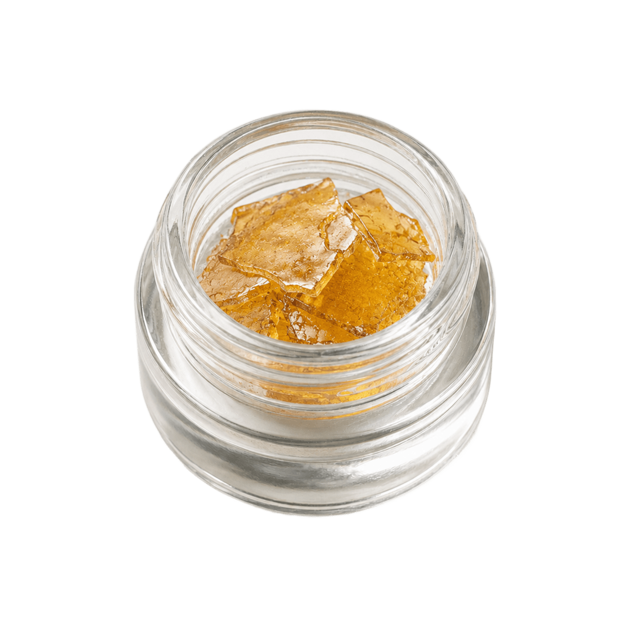 Shatter cannabis concentrate in a glass jar for extract format support