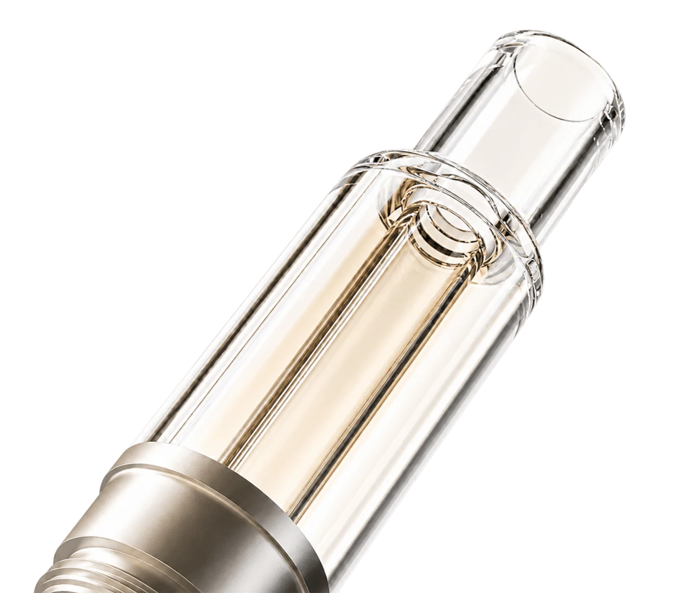 Briar borosilicate glass oil chamber and glass mouthpiece close-up